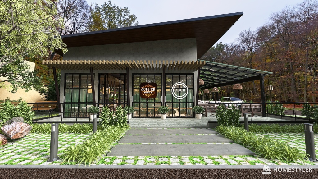 Modern Garden Cafe and Restaurant 3d design renderings