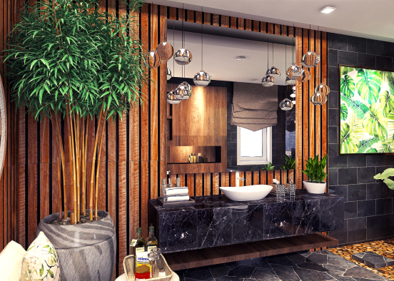 Tropical Inspired Bathroom Design Rendering del Progetto