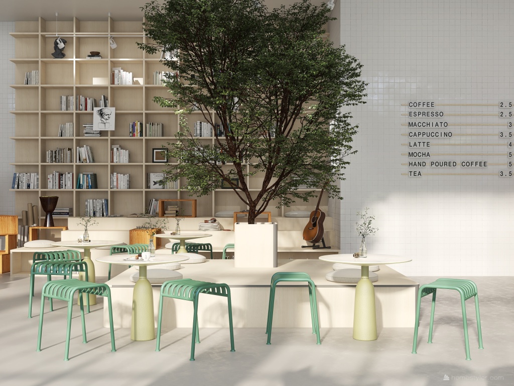 Contemporary Cafe Design Green 3d design renderings